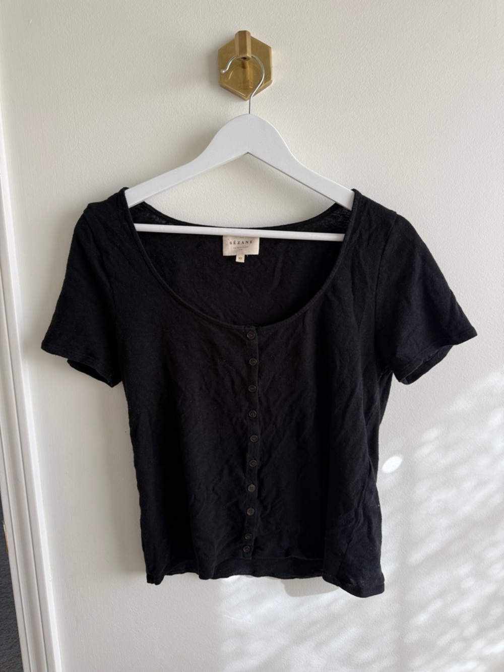 Sezane Black Button-Front Crop Top